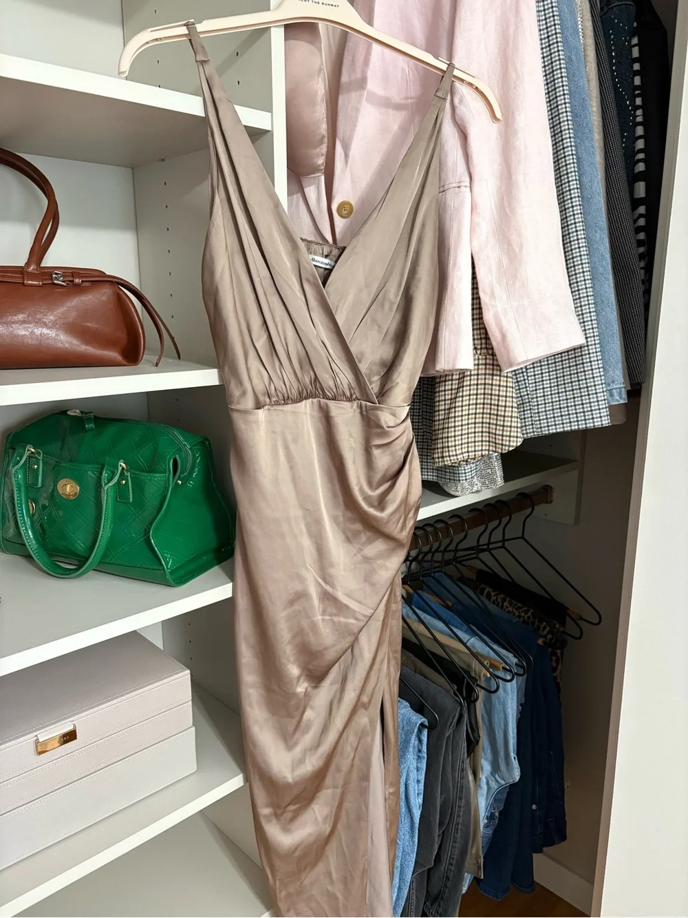 Abercrombie & Fitch Satin Taupe Maxi Slip Dress